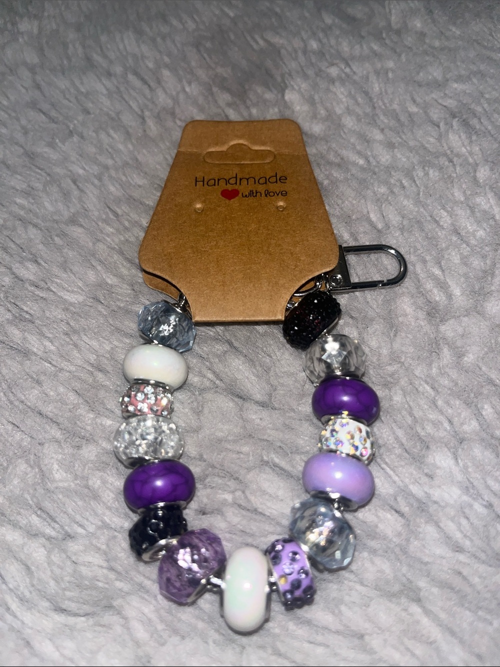 Handmade Great Gift Purple & White Beaded Keychain Purse Jewelry Wristlet 2